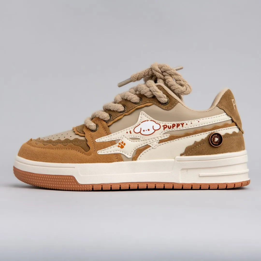 Skate Gear Fit Kawaii Friendly Puppy Chunky Brown Shoes - Unisex