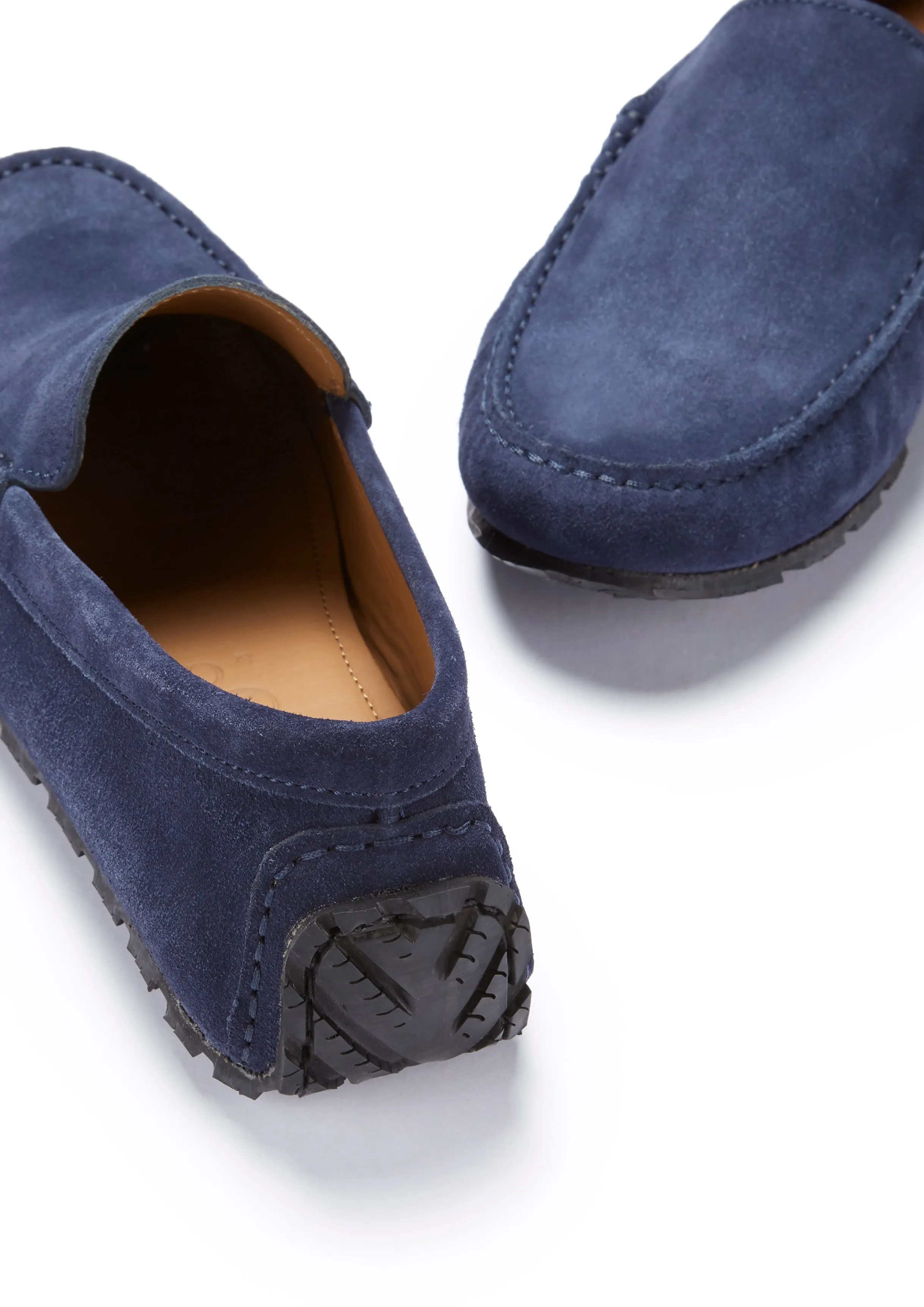 Minimal Look Tyre Sole Driving Loafers, navy blue suede