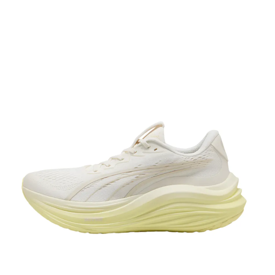 running in a pedestrian path area shoes PUMA Men's MagMax NITRO Running Shoes in Warm White/Gold Moon AW25
