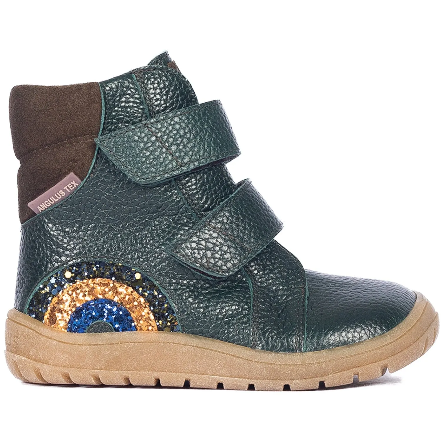 Angulus Deep Teal/Forrest/Glitter Tex Boot with Sparkling Glitter Rainbow Snow Tracks