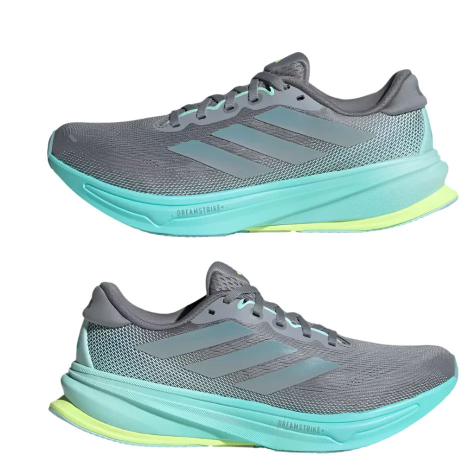 Adidas Women's Supernova Rise 2 Running Shoes in Grey/Magic Grey Met/Flash Aqua AW25 Comfortable Footbed