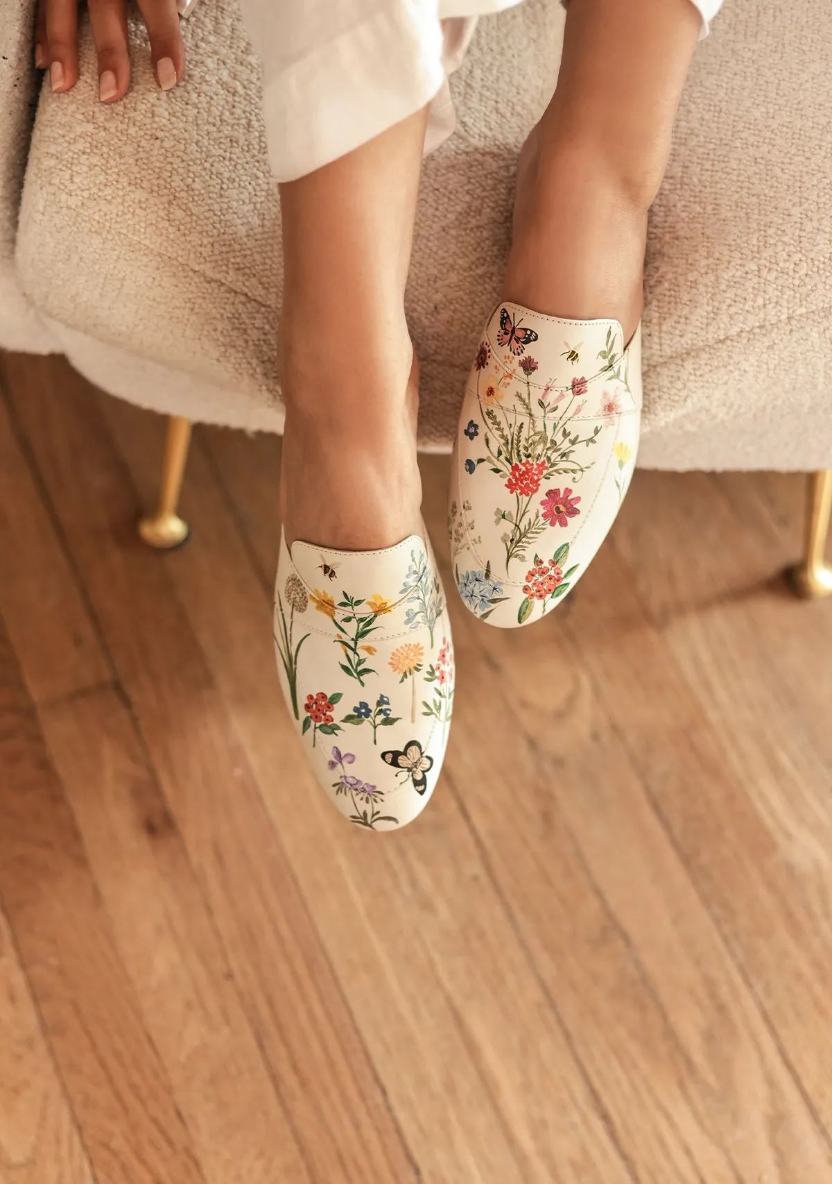 Pressed Flowers White Mule Quick Beach Shoes Quick Relaxation
