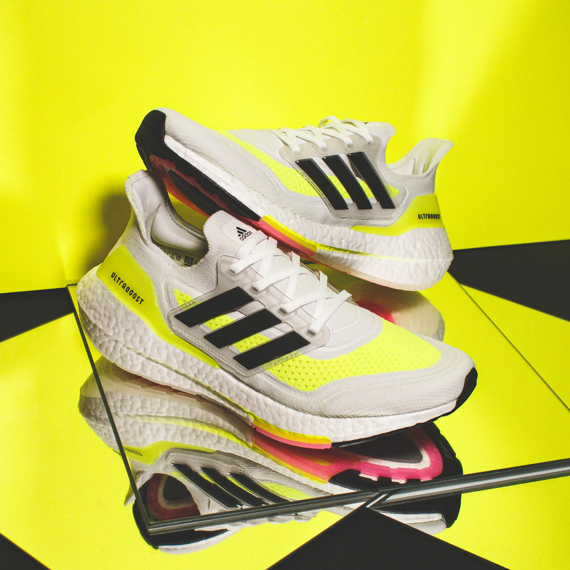 Adidas Running Women Ultraboost 21 White Black Yellow FY0401 Fast Run Vintage Love