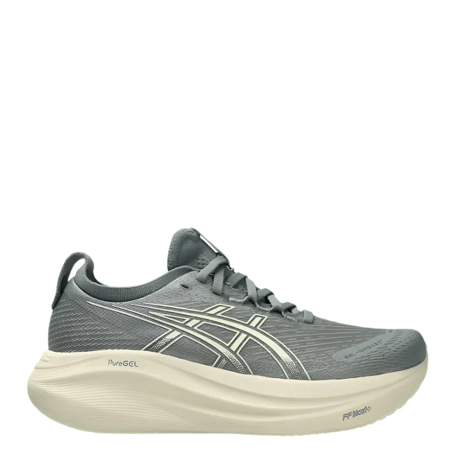 Agile Fit ASICS Women's GEL-NIMBUS 27 Running Shoes in Monument Blue/Whisper Green AW25