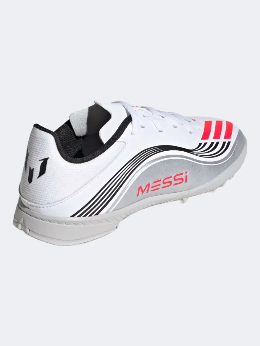 Adidas F50 Messi League Turf Kids Football Shoes White/Red/Silver Training Zone Fast Ground