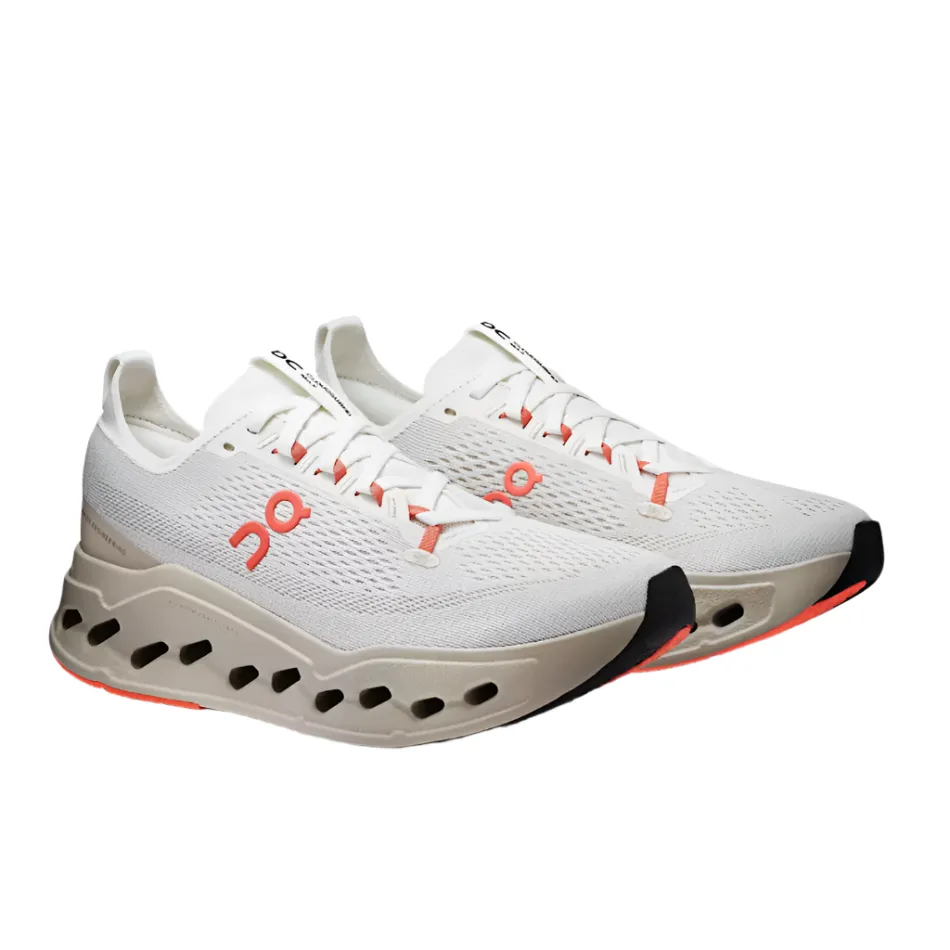 triathlete shoes obstacle course shoes On Women's Cloudsurfer Max Running Shoes in Ivory/Salmon AW25