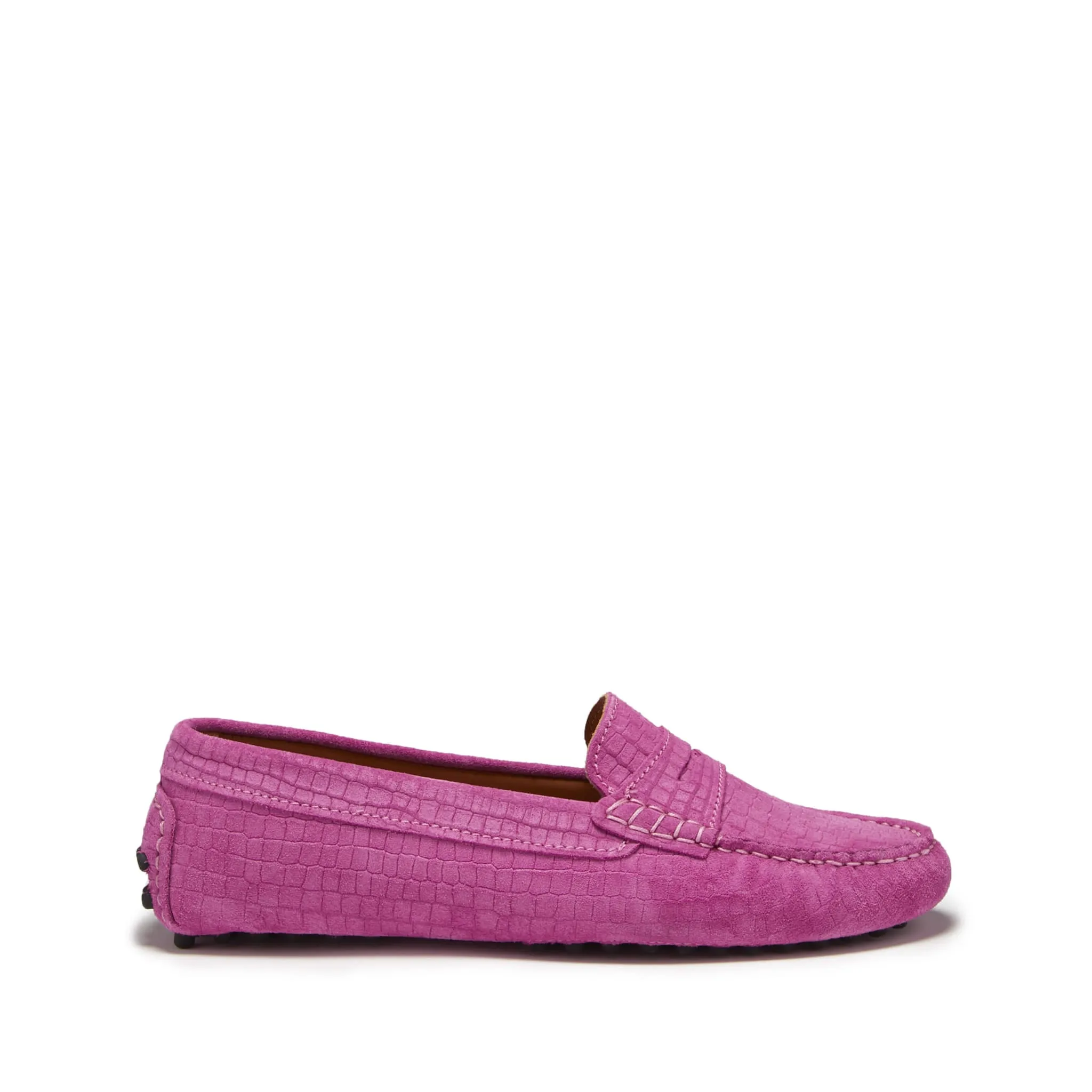 Photo Day Petite Fit Women's Penny Driving Loafers, pink embossed suede