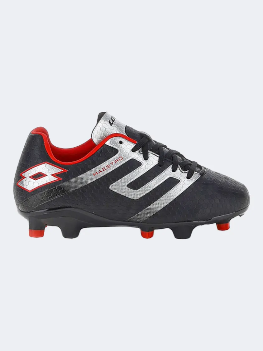 Lotto Maestro 700 Fg Jr Kids Football Shoes Black/Silver/Red Impact Motion Ankle Ease