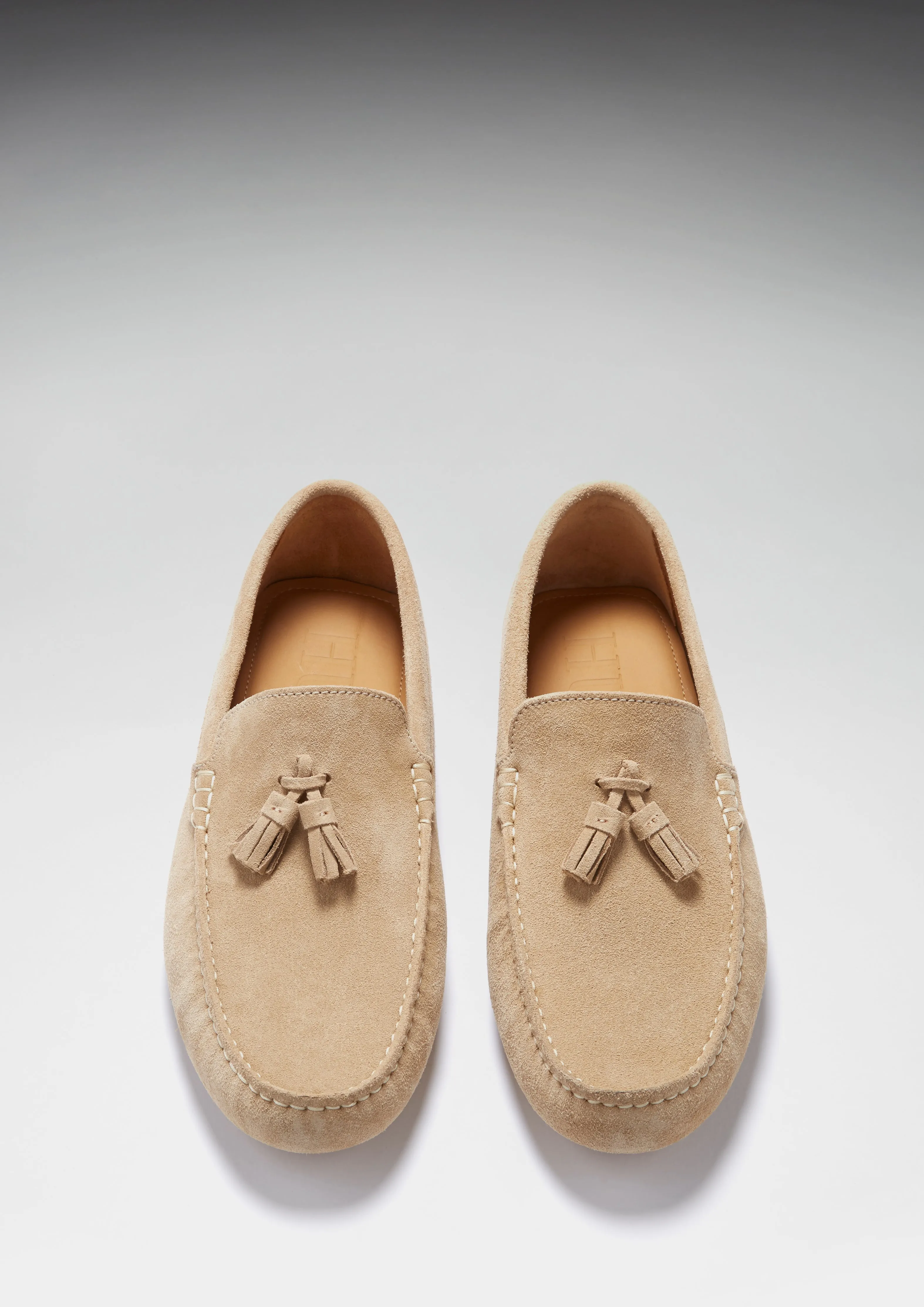Breathable Design Premium Fit Tasselled Driving Loafers, taupe suede