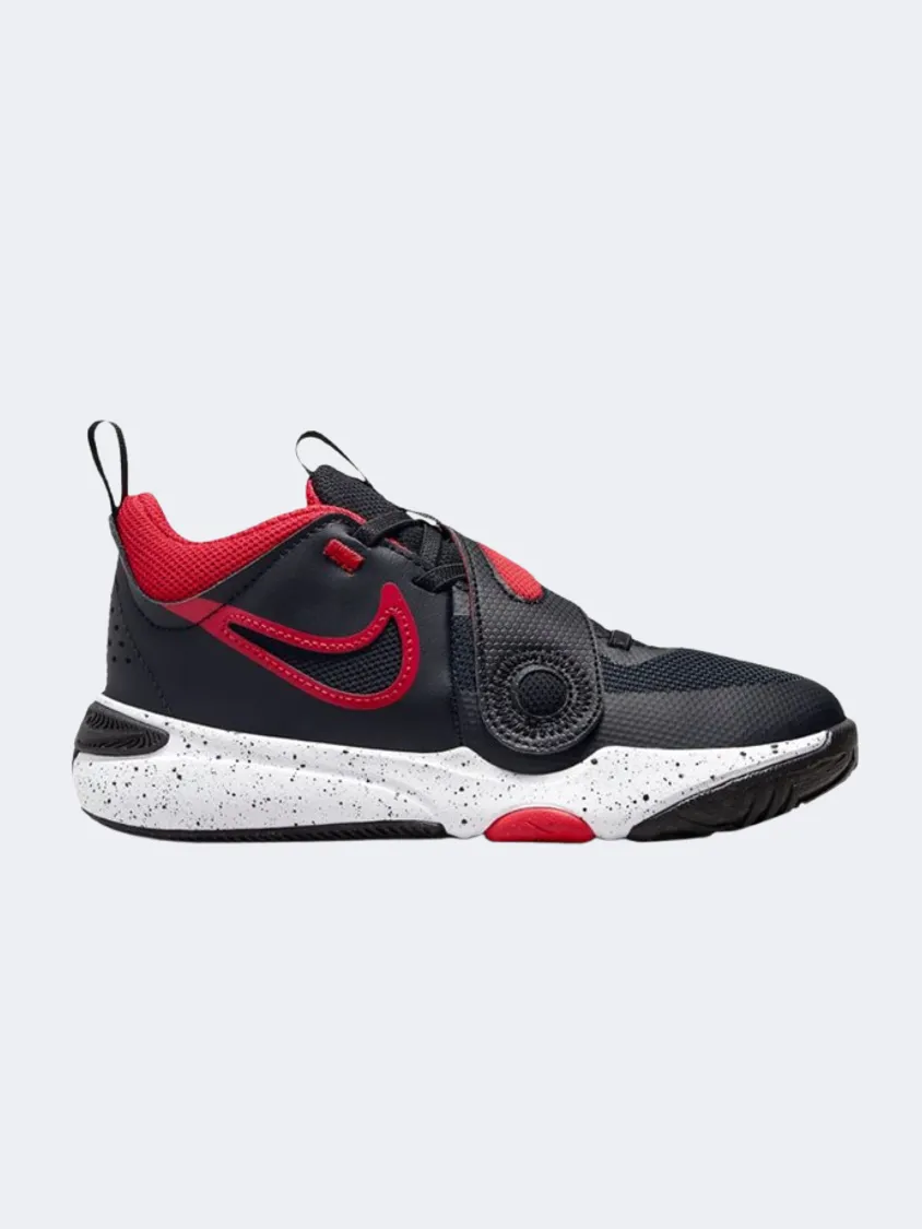 Nike Team Hustle D 11 Boys Basketball Shoes Black/White/Red Full Length Air Cushion