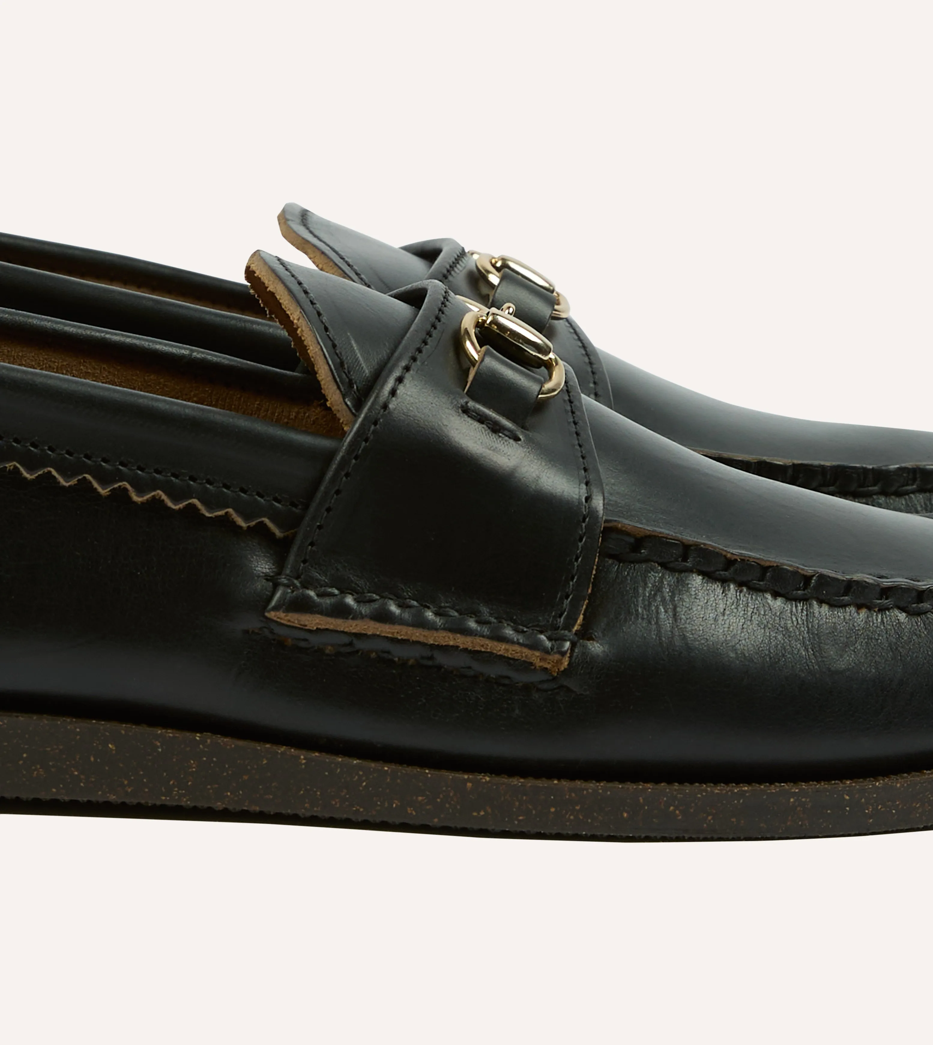Yuketen Black Leather Bit Loafer with Camp Sole Velvet Rich