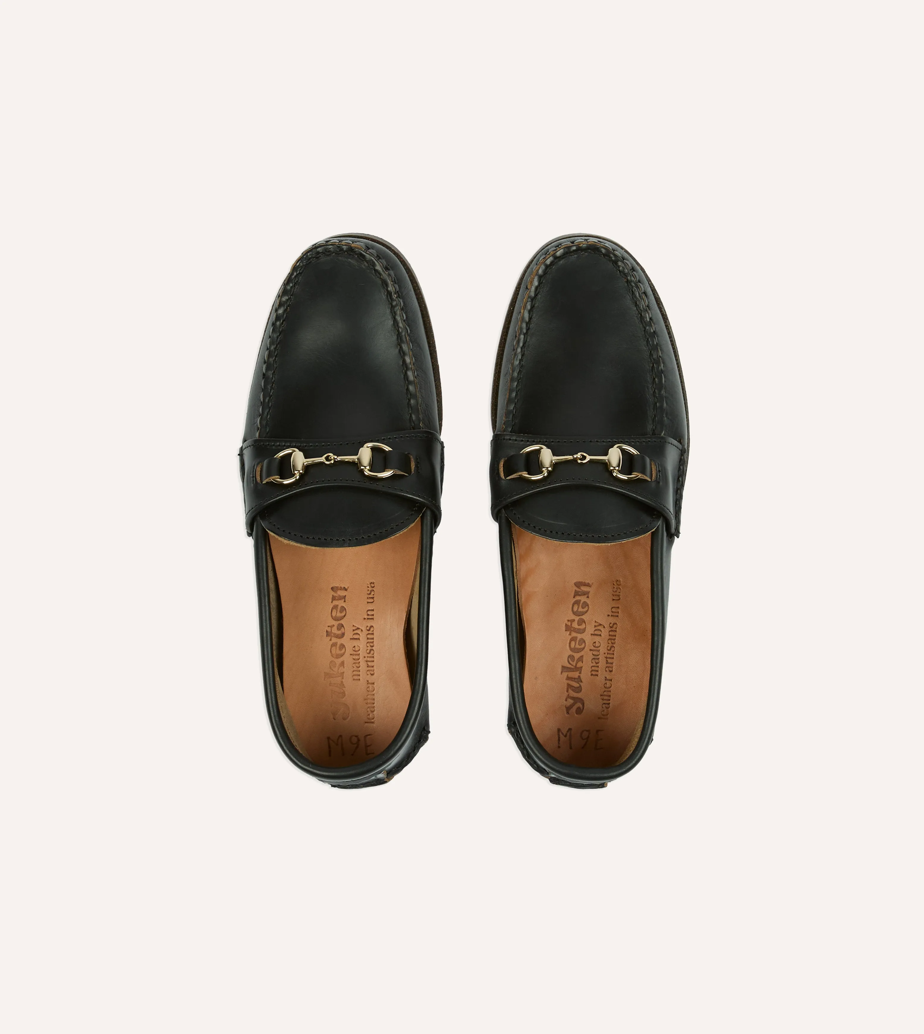 Yuketen Black Leather Bit Loafer with Camp Sole Toe Protection Bold Tone