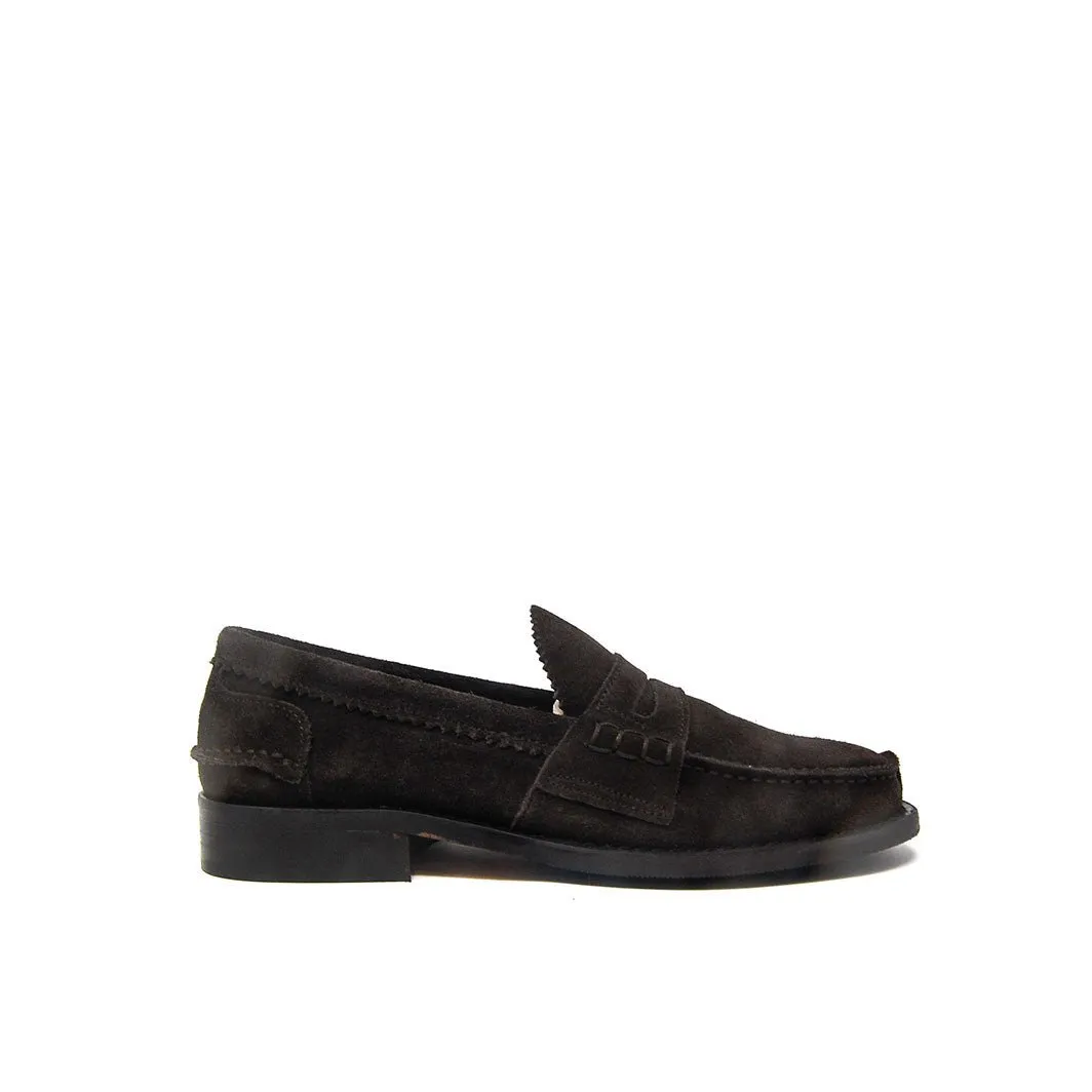 WOMAN PENNY LOAFER DARK BROWN SUEDE simple design Canvas
