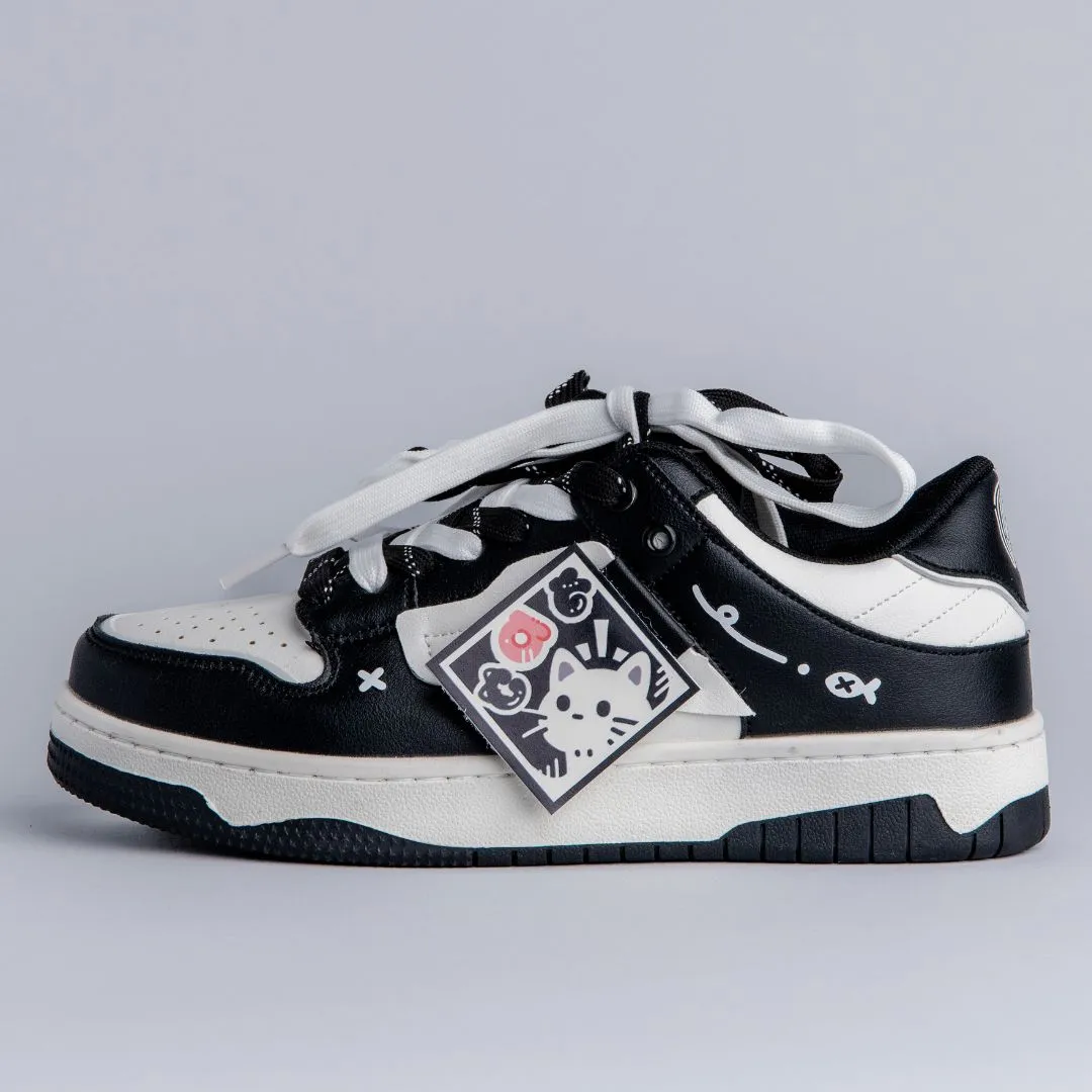 Kawaii Cat Chunky Black Shoes - Unisex Premium Step Street Ready Fit