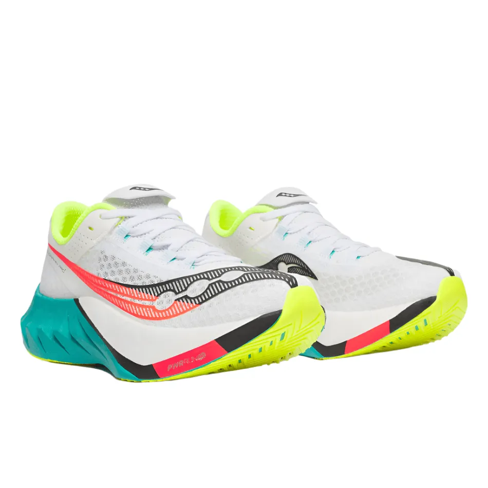 Saucony Women's Endorphin Pro 4 Running Shoes in White/Mutant AW25 lateral support shoes ground - feel shoes