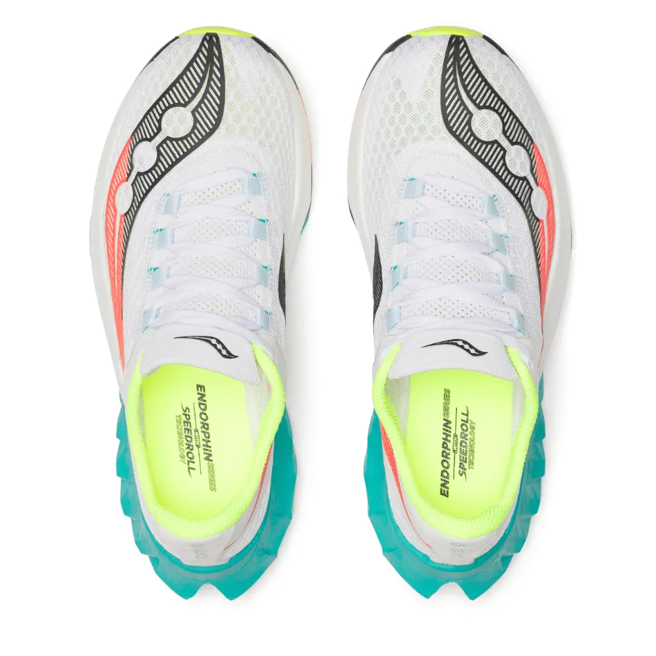 running in evening Saucony Women's Endorphin Pro 4 Running Shoes in White/Mutant AW25