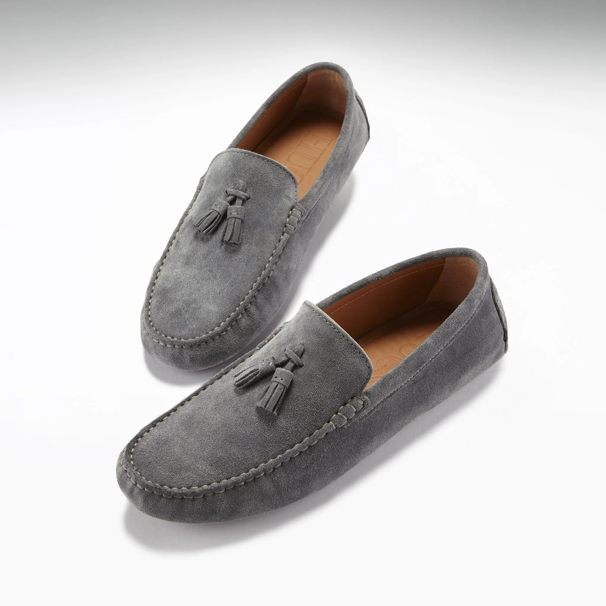Tasselled Driving Loafers, slate grey suede Effortless Look Style Option