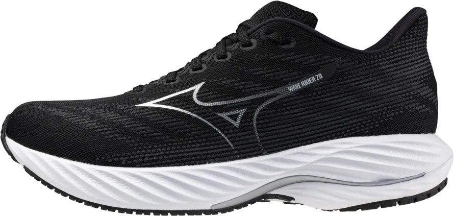 Neutral Glow Shock Resistant Mizuno Wave Rider 28 WIDE FIT (2E) Mens Running Shoes - Black