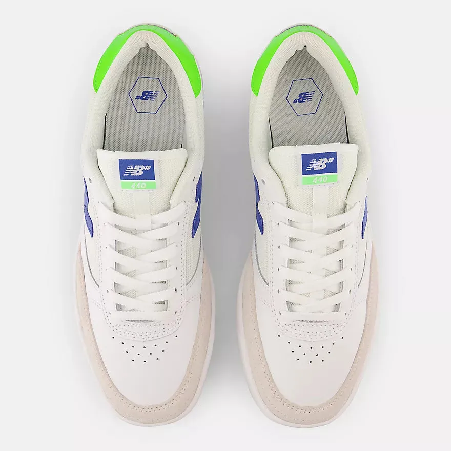 New Balance Numeric 440 Skateboard Shoes - White / Royal Elastic Support Skate Ready Style