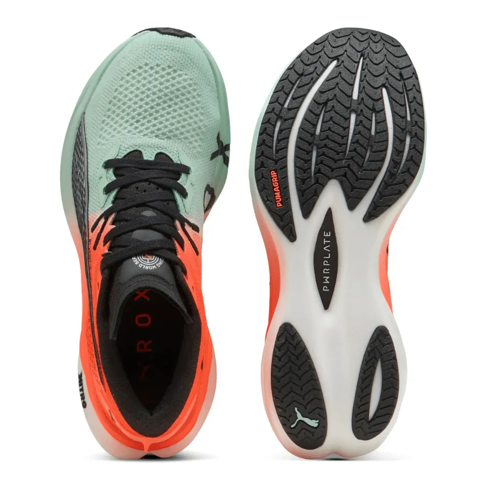 PUMA Women's Deviate NITRO 3 Hyrox Running Shoes in Mint Melt/Glowing Red AW25 sports competition running gear