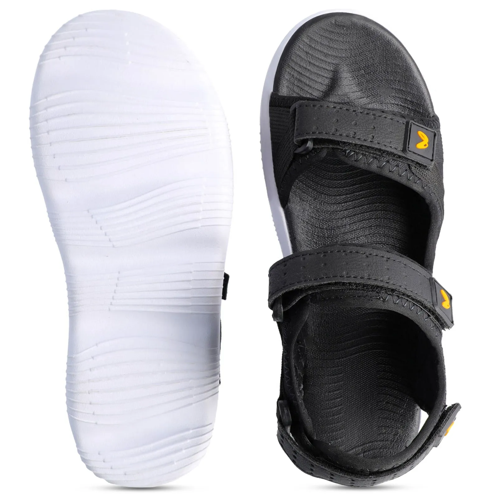 Walkaroo Men Strappy Floater Sandals  - WC4334 Black white foldable Running