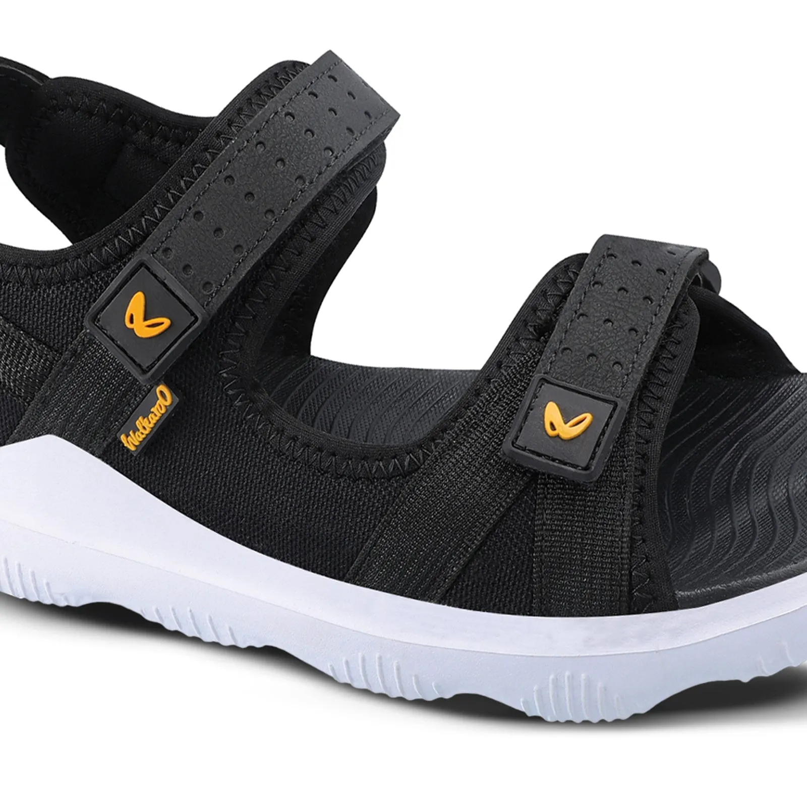 Comfortable And Practical Walkaroo Men Strappy Floater Sandals  - WC4334 Black white