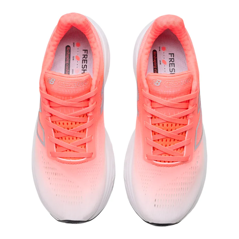 New Balance Women's 1080 v14 D Wide Fit Running Shoes in Urgent Red/Silver Metallic/Light Silver Metallic AW25 Knit Material Dynamic Shoes