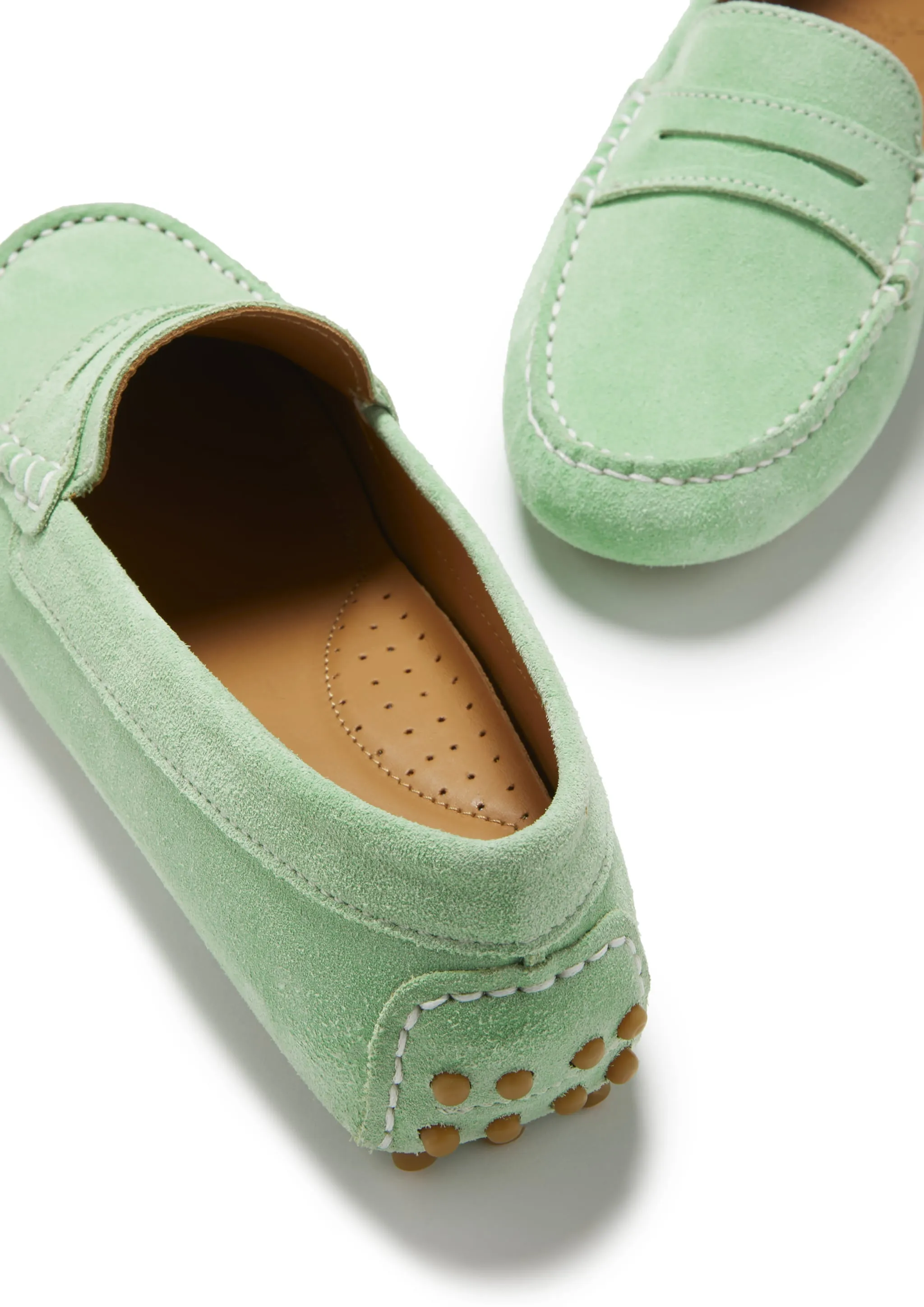 Women's Penny Driving Loafers, lagoon green suede Canvas Toe Safe