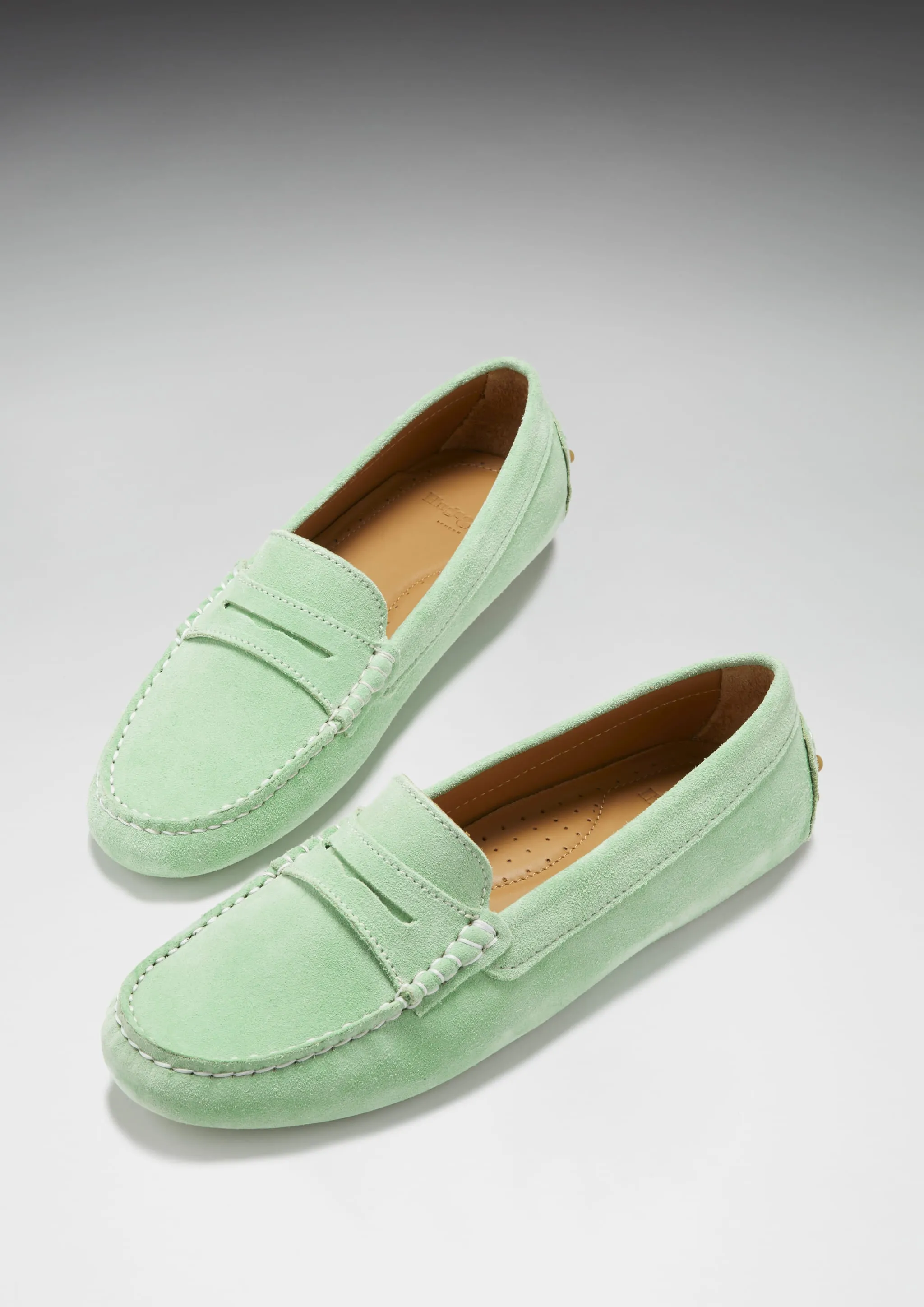 Women's Penny Driving Loafers, lagoon green suede Casual Slip-on Design