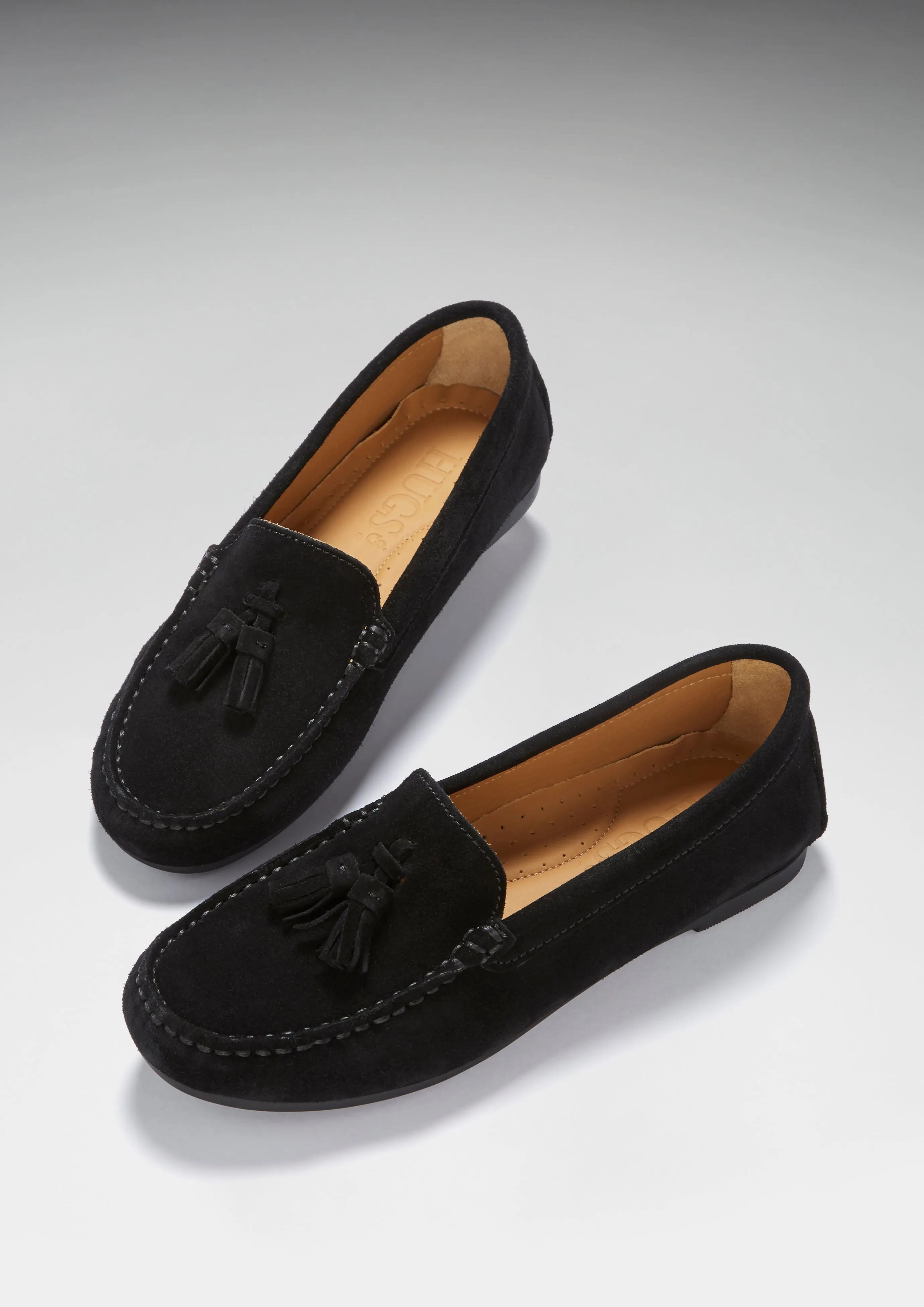 Smart Step Outdoor Sport Women's Tasselled Driving Loafers Full Rubber Sole, black suede