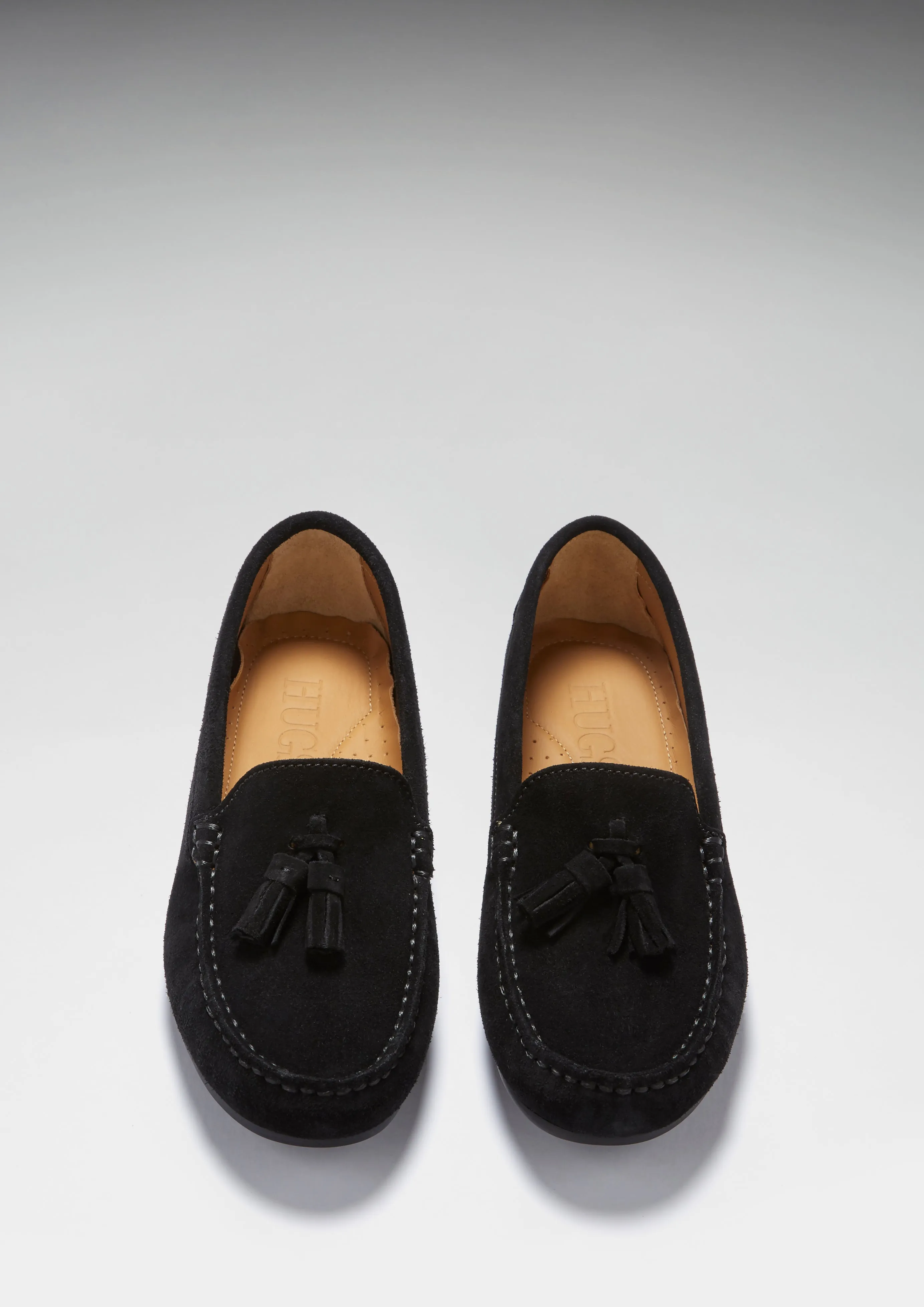 Bold Breeze Women's Tasselled Driving Loafers Full Rubber Sole, black suede
