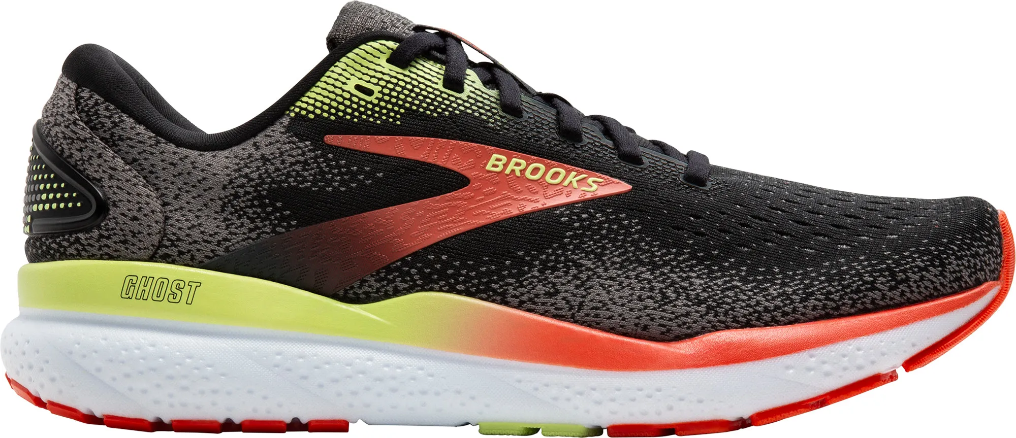 Brooks Ghost 16 WIDE FIT (2E) Mens Running Shoes - Black Neutral Glow Step Tall