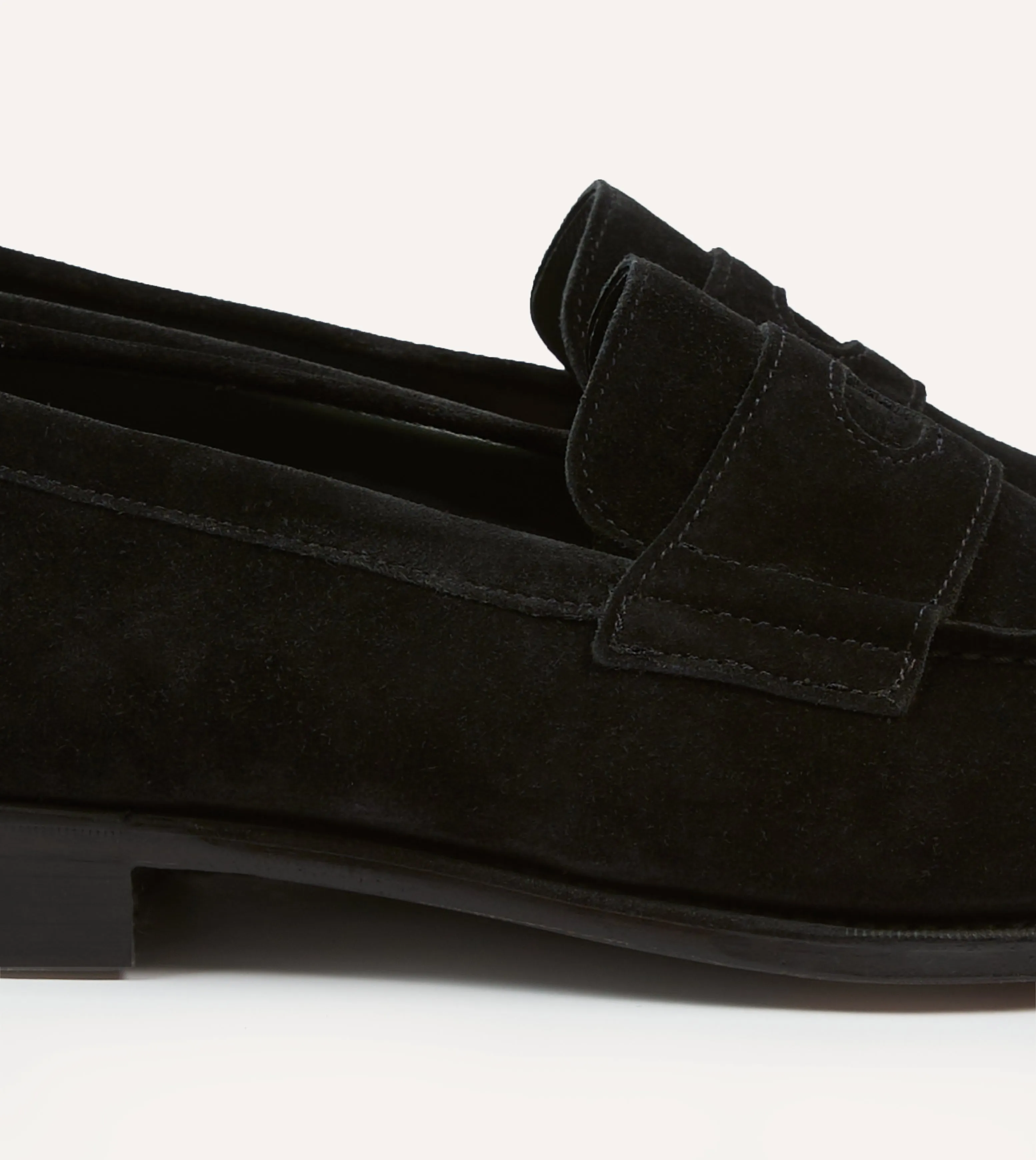 Deep Shade Drake's by A. Levine Black Suede Charles Mk II Goodyear Welted Penny Loafer