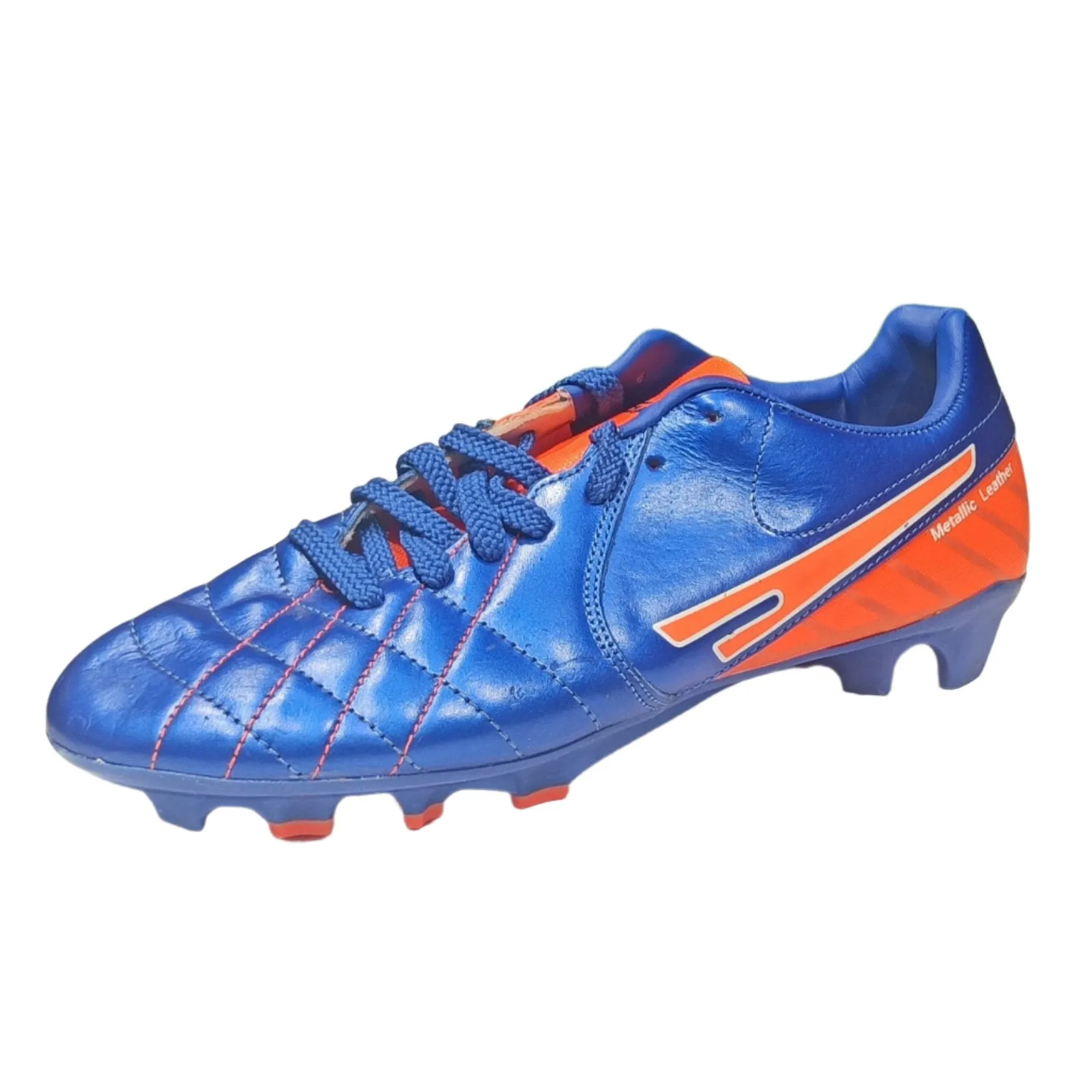 Sega Metallic Leather Football Shoes (Blue) Comfort Lining Elastic laces