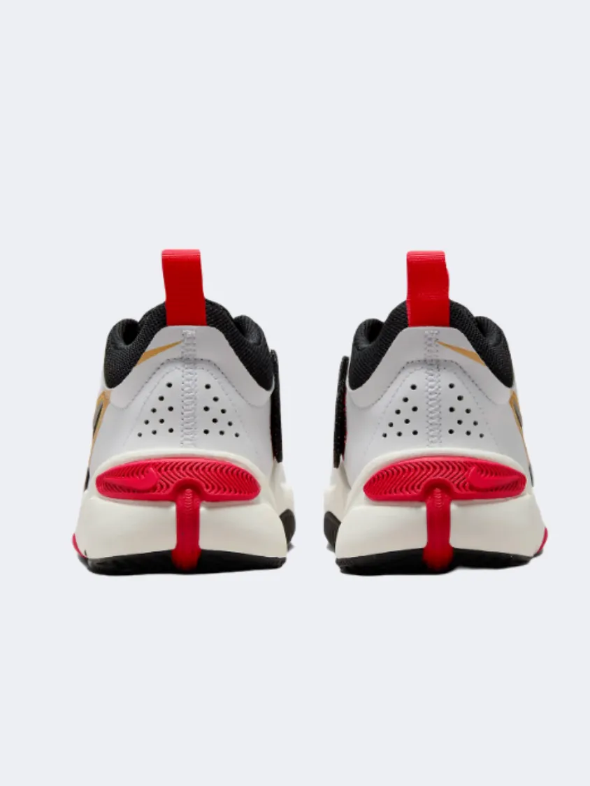 Nike Team Hustle 11 Gs-Boys Basketball Shoes White/Gold/Red/Black Lightweight Foam Construction