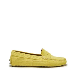 elegant design Sole True Women's Penny Driving Loafers, yellow embossed suede