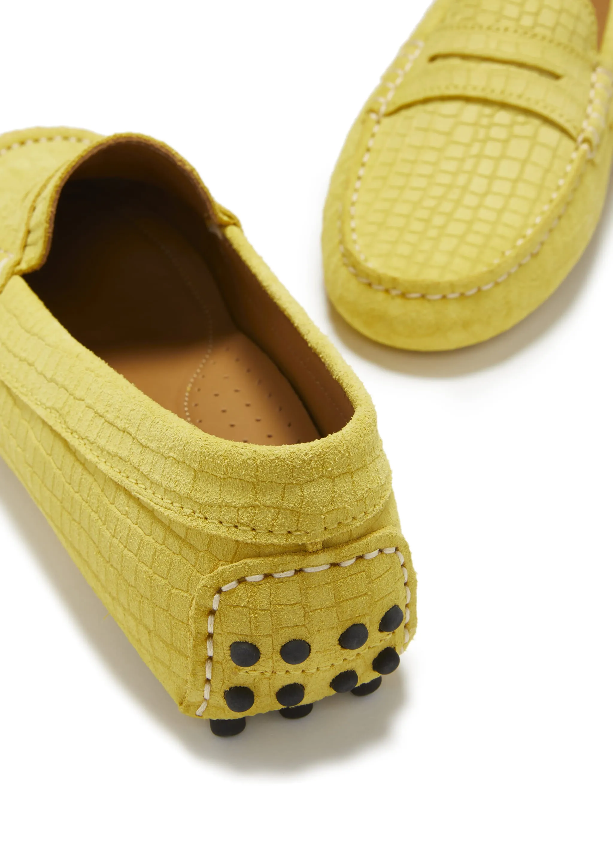 Women's Penny Driving Loafers, yellow embossed suede Open Walk Soft Walking Shoes