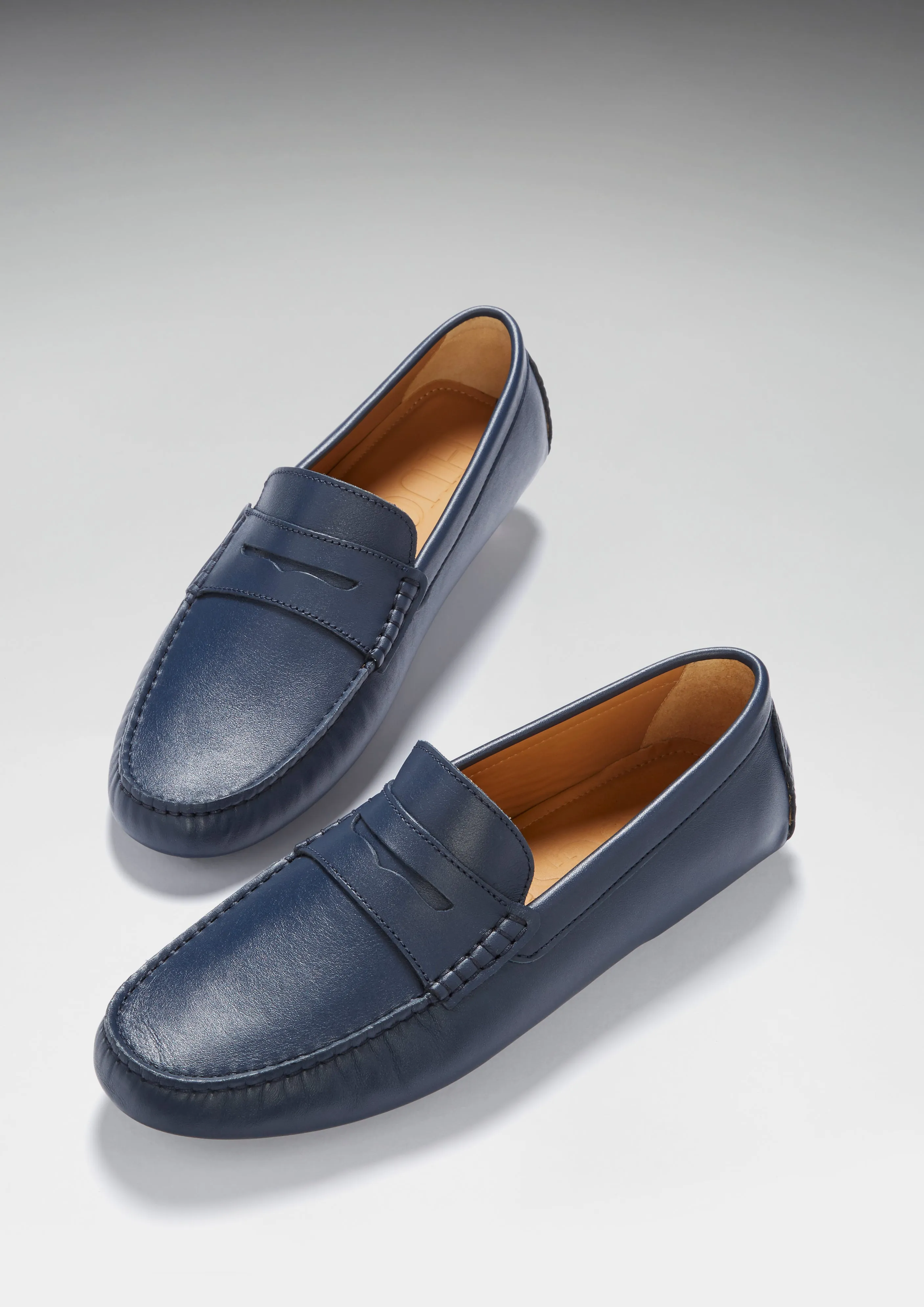 Open Square Penny Driving Loafers, french navy leather