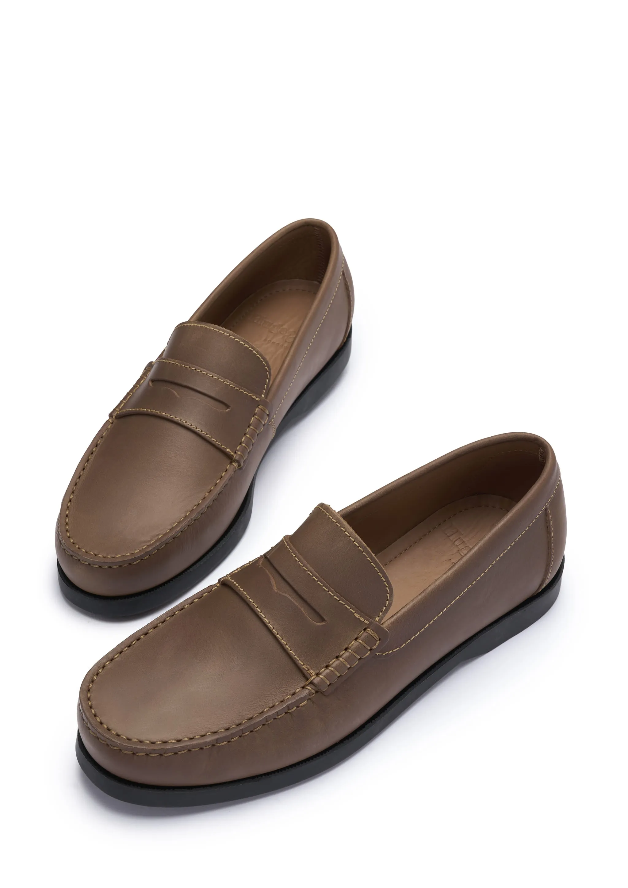 Clear Guard Heel Soft Boat Loafers, light brown leather