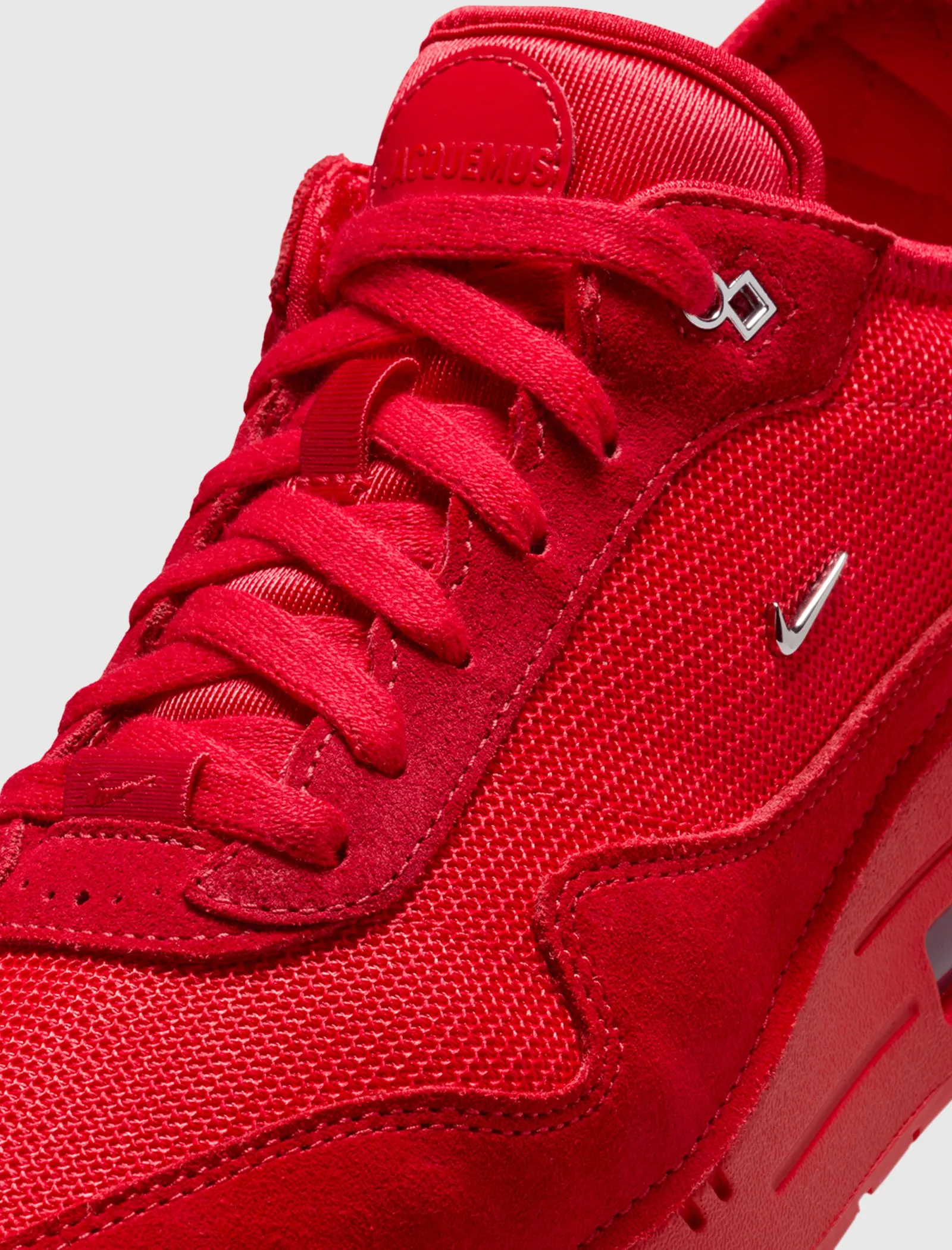 JACQUEMUS X WOMEN'S AIR MAX 1 '86 "UNIVERSITY RED/METALLIC SILVER" Ergonomic Design Adult Ease