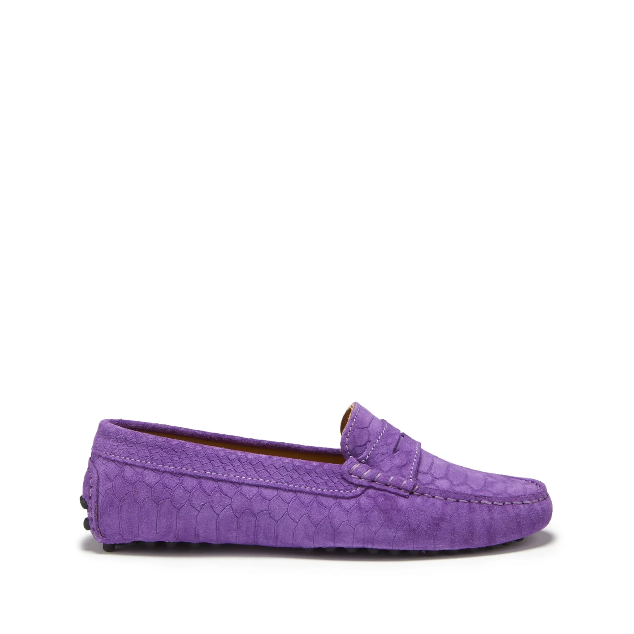 Women's Penny Driving Loafers, purple embossed suede Firm Lane Classic Footwear