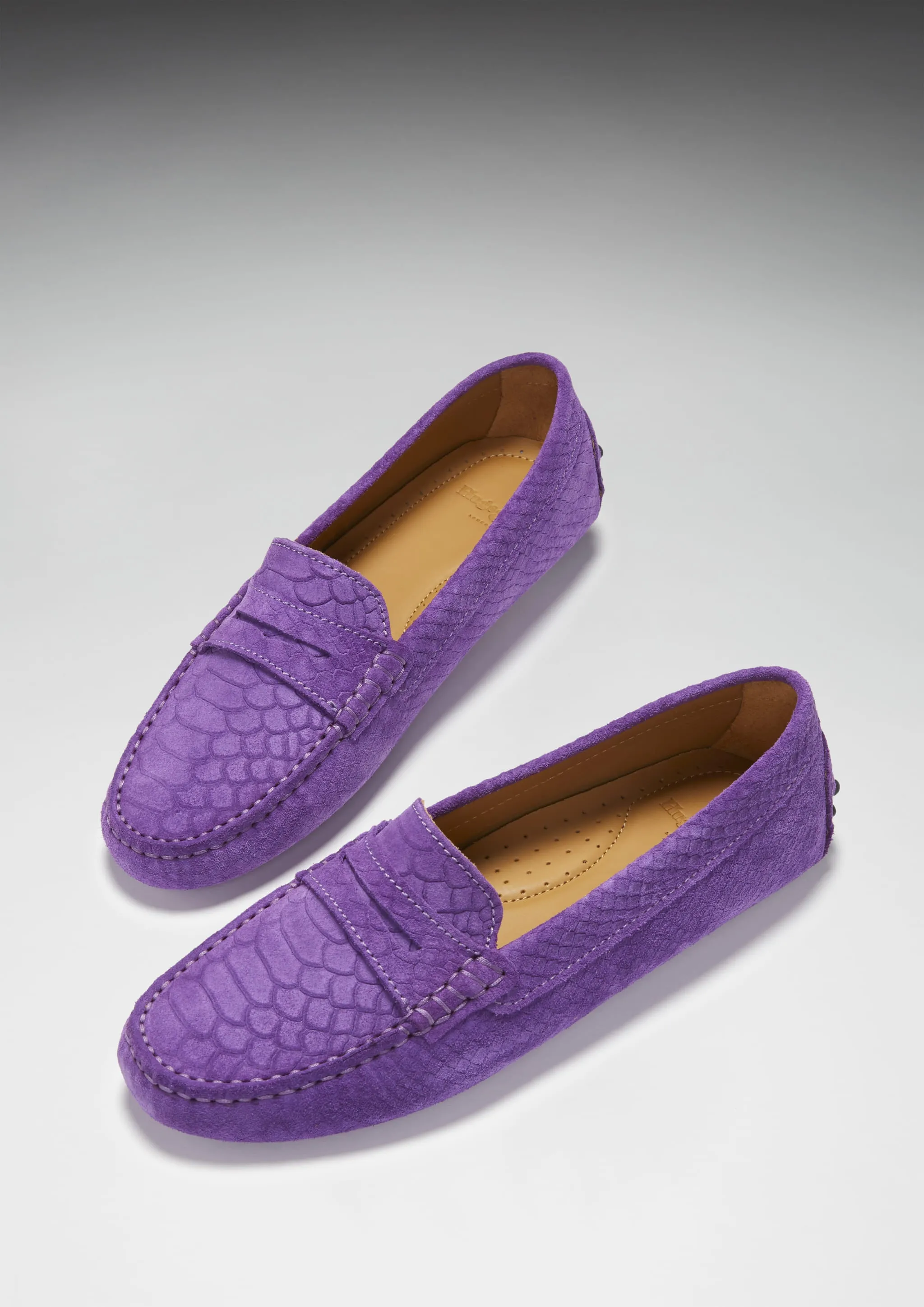 Women's Penny Driving Loafers, purple embossed suede Lightweight Fit Actor??s Essential