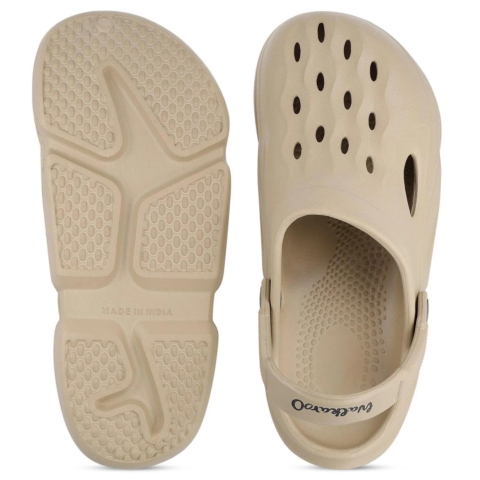 Walkaroo Mens Clogs  - WC8721 Khaki Bead Edge Quality Design