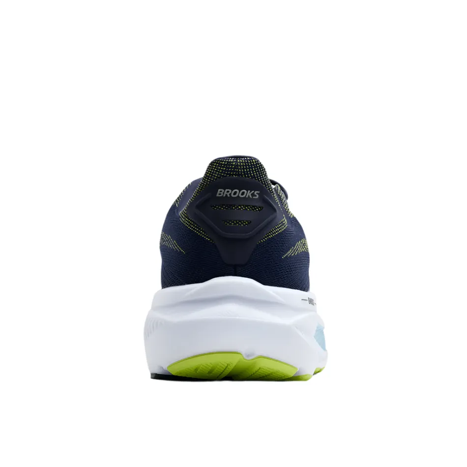 glow - in - the - dark run running gear Brooks Men's Ghost 17 2E Wide Fit Running Shoes in Peacoat/Lime/Blue AW25
