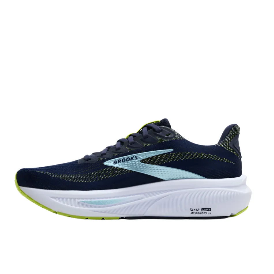 outdoor running shoes Brooks Men's Ghost 17 2E Wide Fit Running Shoes in Peacoat/Lime/Blue AW25