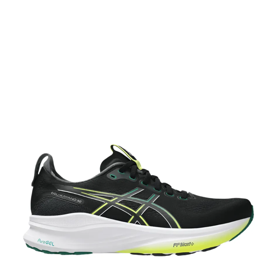 ASICS Men's GEL-KAYANO 32 Running Shoes in Black/Jasper Green AW25 air - cushioned shoes