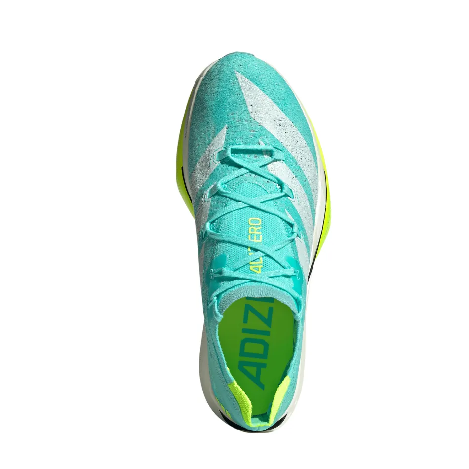 Adidas Unisex Adizero Prime X3 Strung Running Shoes in Flash Aqua/Zero Metalic/Lucid Lemon AW25 multi - strap shoes Foot - Friendly