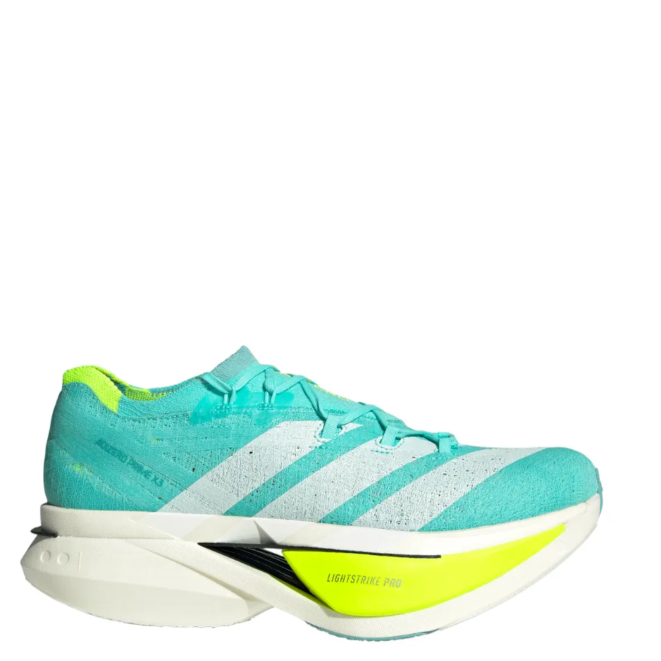 Adidas Unisex Adizero Prime X3 Strung Running Shoes in Flash Aqua/Zero Metalic/Lucid Lemon AW25 sports - team - themed running option