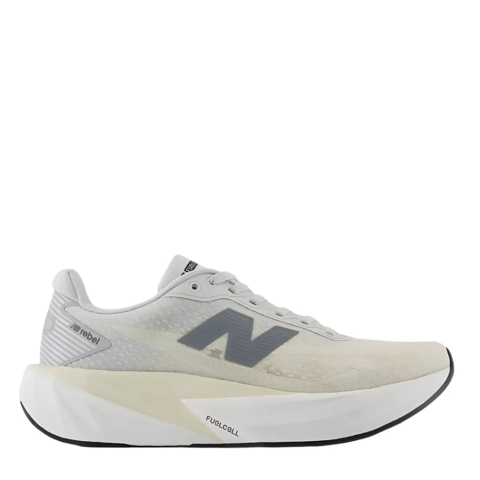 running on a wooden track shoes compacted - dirt running option New Balance Women's Fuelcell Rebel v5 Running Shoes in Linen/Grey Matter/White AW25