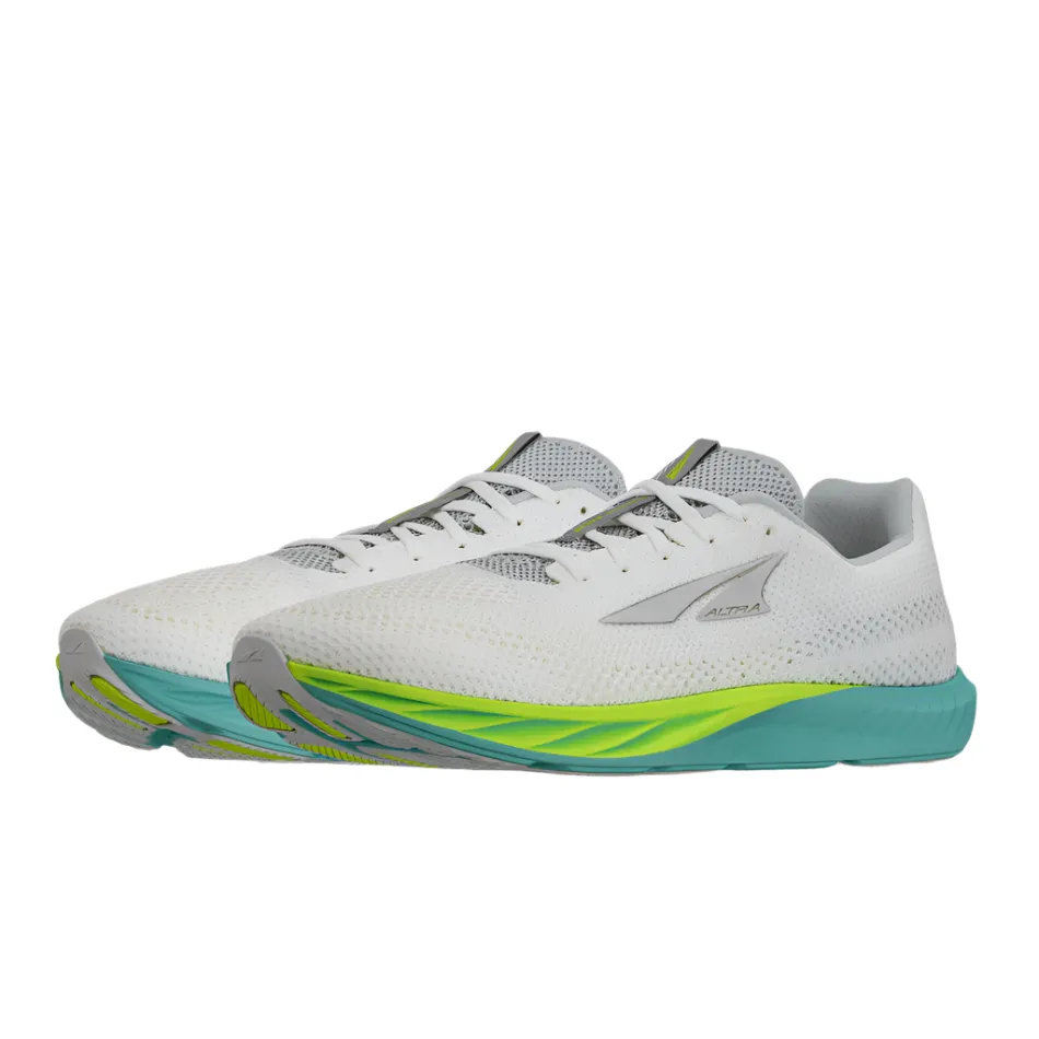 running in a boardwalk area shoes Altra Men's Escalante Racer 2 Running Shoes in White/Lime AW25
